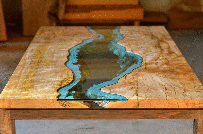 How to make a DIY Epoxy Resin Table - River Table – Step-by-Step Guide -- With transparent epoxy it looks almost like two tables divided by the abyss!